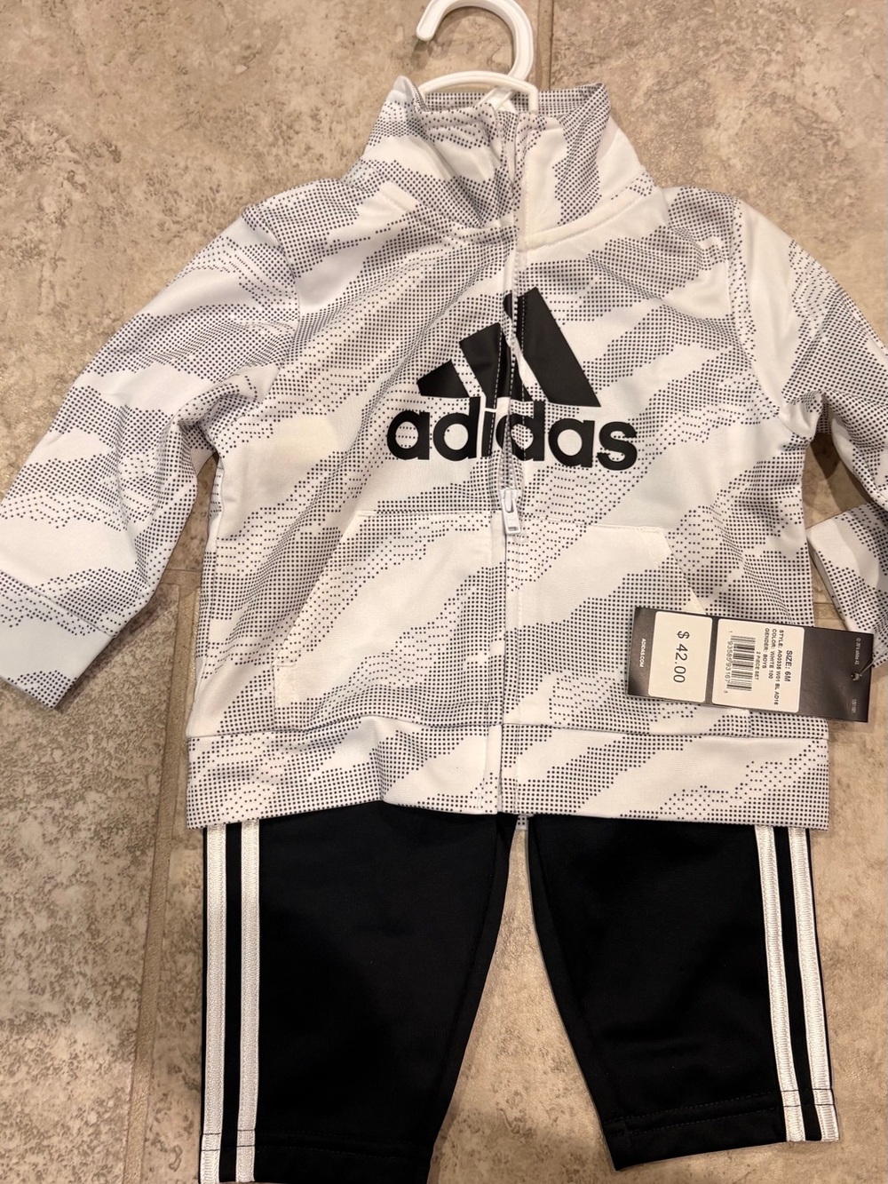 adidas White and Black baby boy 6 month Matching Set - Zip Hoodie & Track Pants